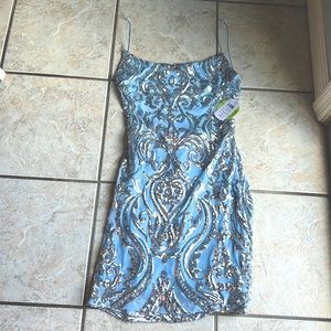 Light Blue Sequin Windsor Mini Bodycon Dress! NWT!!